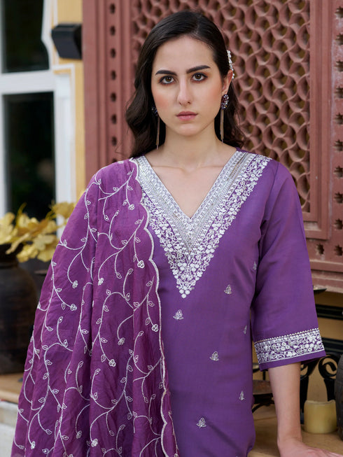 Purple Silk Blend Pant Suit 189462 Closure View
